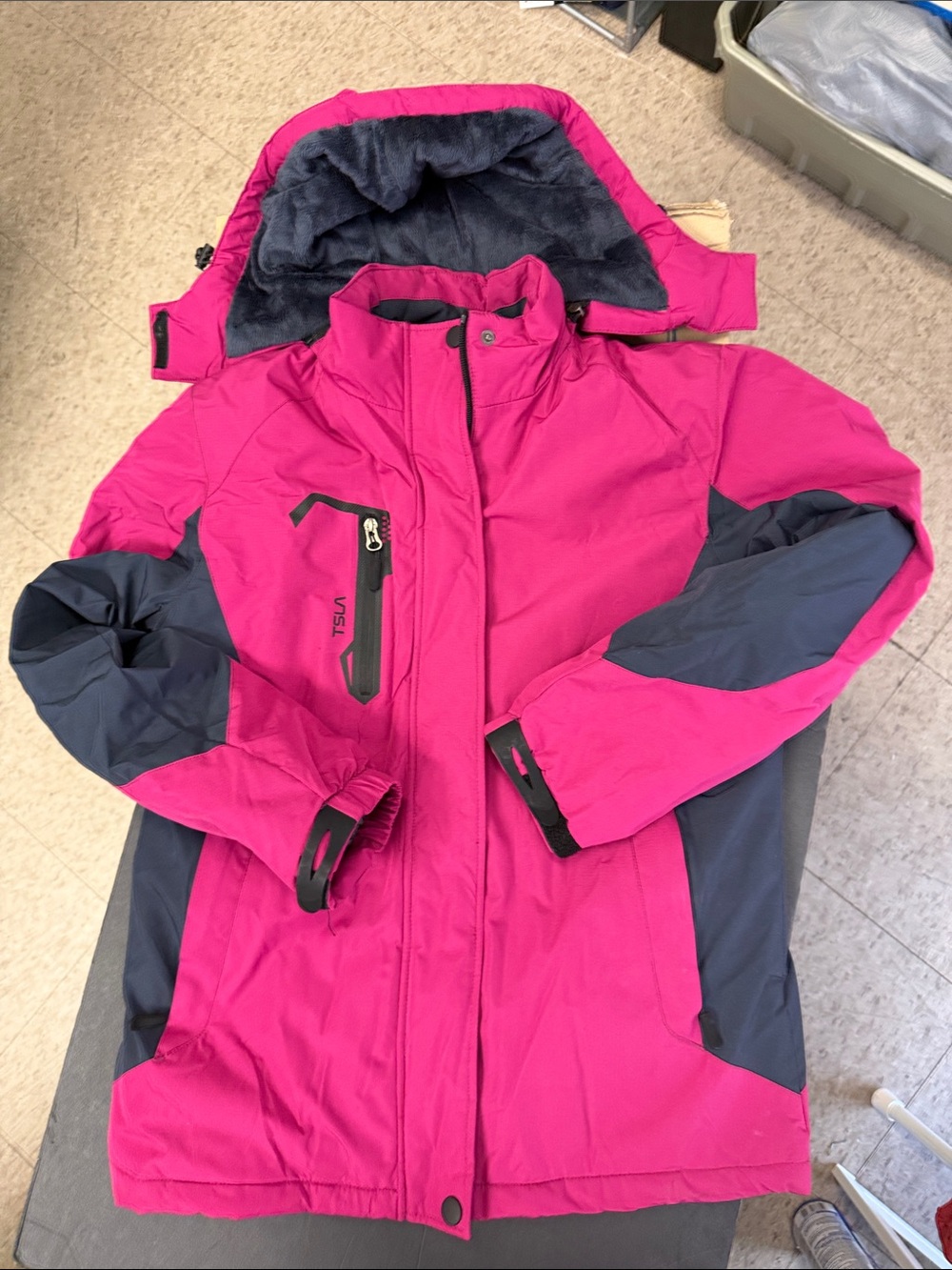 Women's Pink and Gray Insulated Ski Jacket with Hood